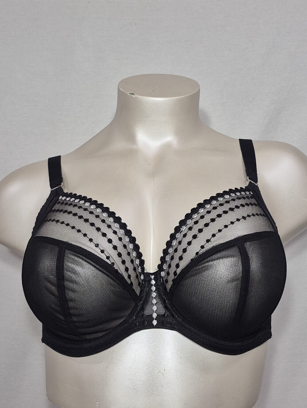 36H US (36FF UK) Elomi Matilda 8900 Semi Sheer Plunge Lace Underwire Bra Black
